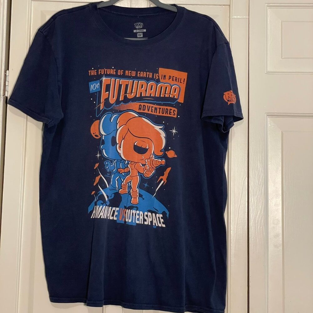 Men's/ Unisex Funko Pop! Tees Futurama Fry & Leela T-shirt XL Navy - VGUC